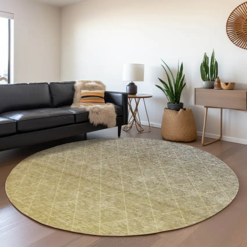 8' Gold And Gray Round Geometric Washable Indoor Outdoor Area Rug Photo 5
