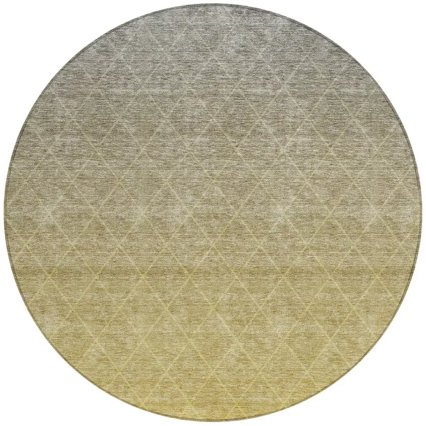8' Gold And Gray Round Geometric Washable Indoor Outdoor Area Rug Photo 3