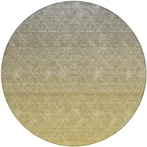 Photo of 8' Gold And Gray Round Geometric Washable Indoor Outdoor Area Rug