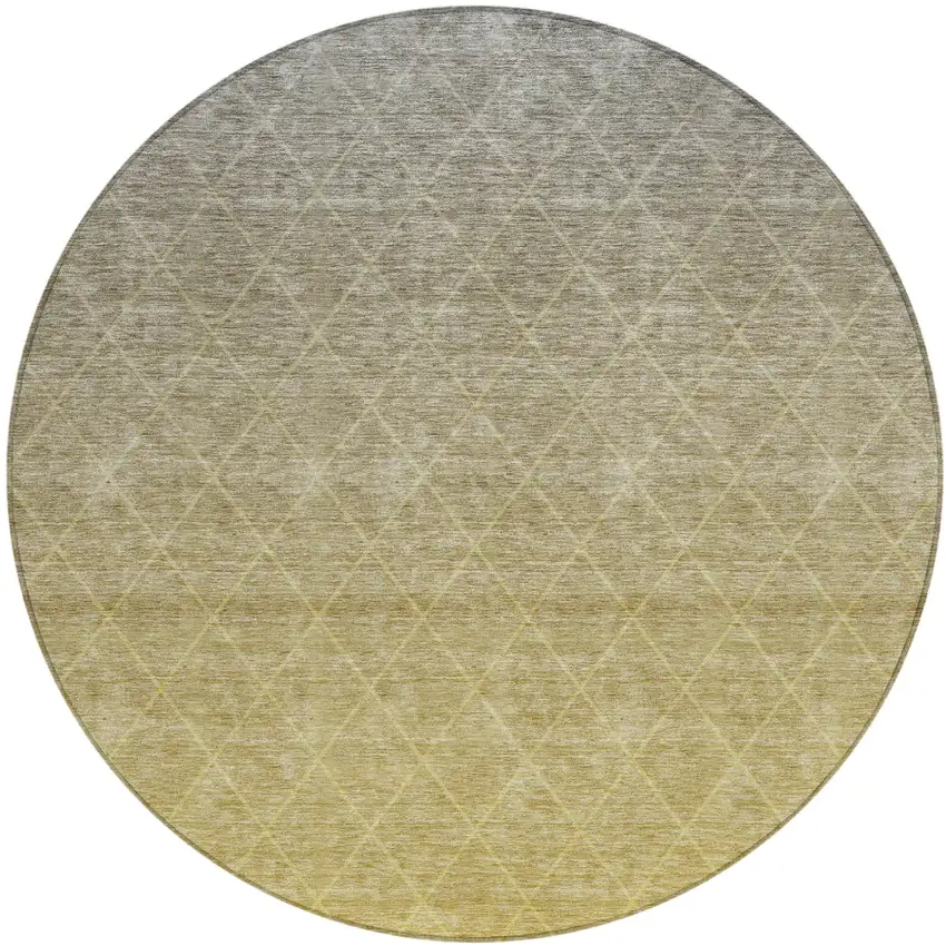 8' Gold And Gray Round Geometric Washable Indoor Outdoor Area Rug Photo 1
