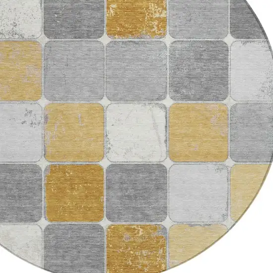 8' Gold And Gray Round Geometric Washable Indoor Outdoor Area Rug Photo 4