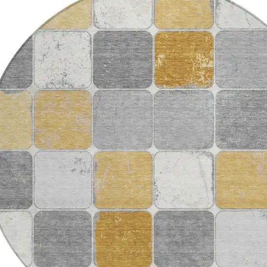 8' Gold And Gray Round Geometric Washable Indoor Outdoor Area Rug Photo 9