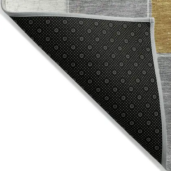 8' Gold And Gray Round Geometric Washable Indoor Outdoor Area Rug Photo 5