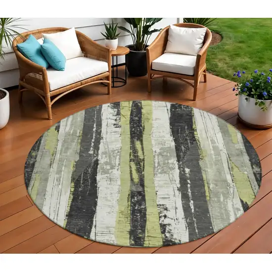 8' Gold And Gray Round Striped Washable Indoor Outdoor Area Rug Photo 2