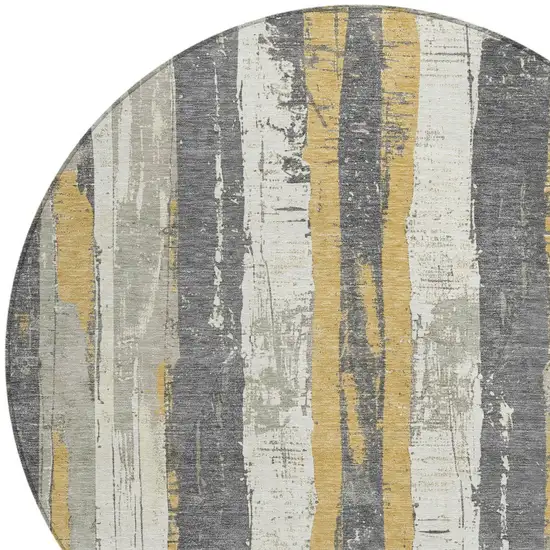 8' Gold And Gray Round Striped Washable Indoor Outdoor Area Rug Photo 9