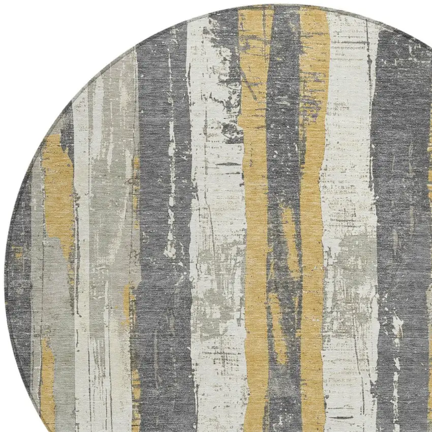 8' Gold And Gray Round Striped Washable Indoor Outdoor Area Rug Photo 9