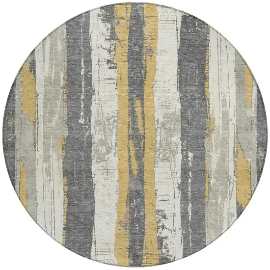 8' Gold And Gray Round Striped Washable Indoor Outdoor Area Rug Photo 3