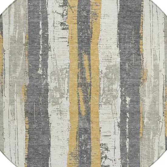 8' Gold And Gray Round Striped Washable Indoor Outdoor Area Rug Photo 4