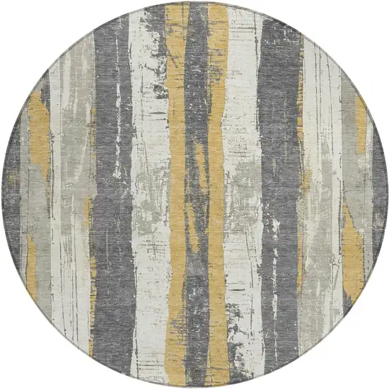 8' Gold And Gray Round Striped Washable Indoor Outdoor Area Rug Photo 1