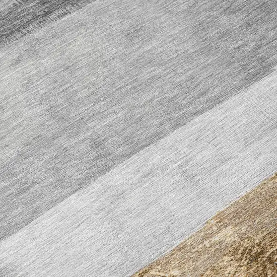 8' Gold And Gray Round Striped Washable Indoor Outdoor Area Rug Photo 9