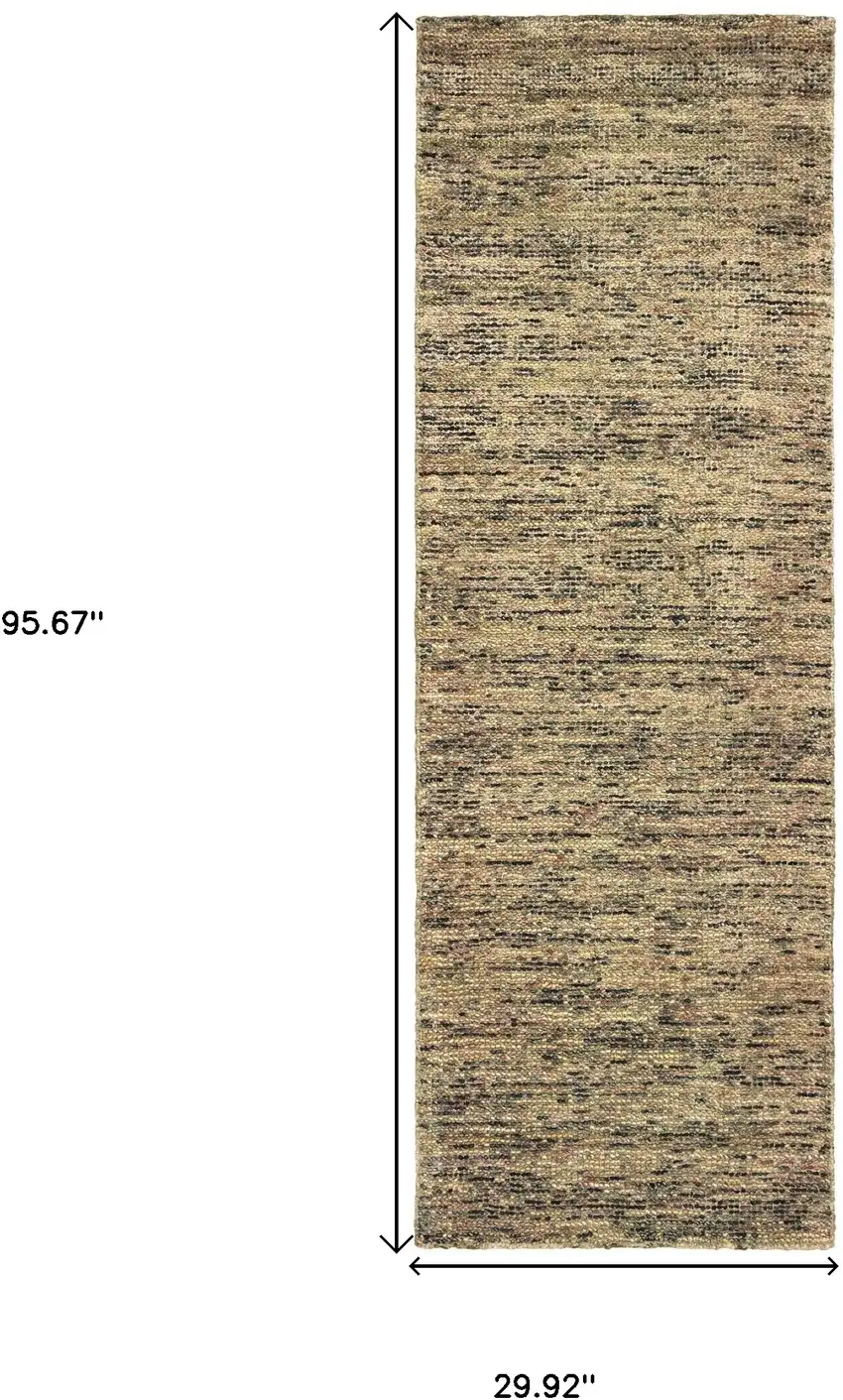 8' Gold And Green Hand Tufted Runner Rug Photo 3