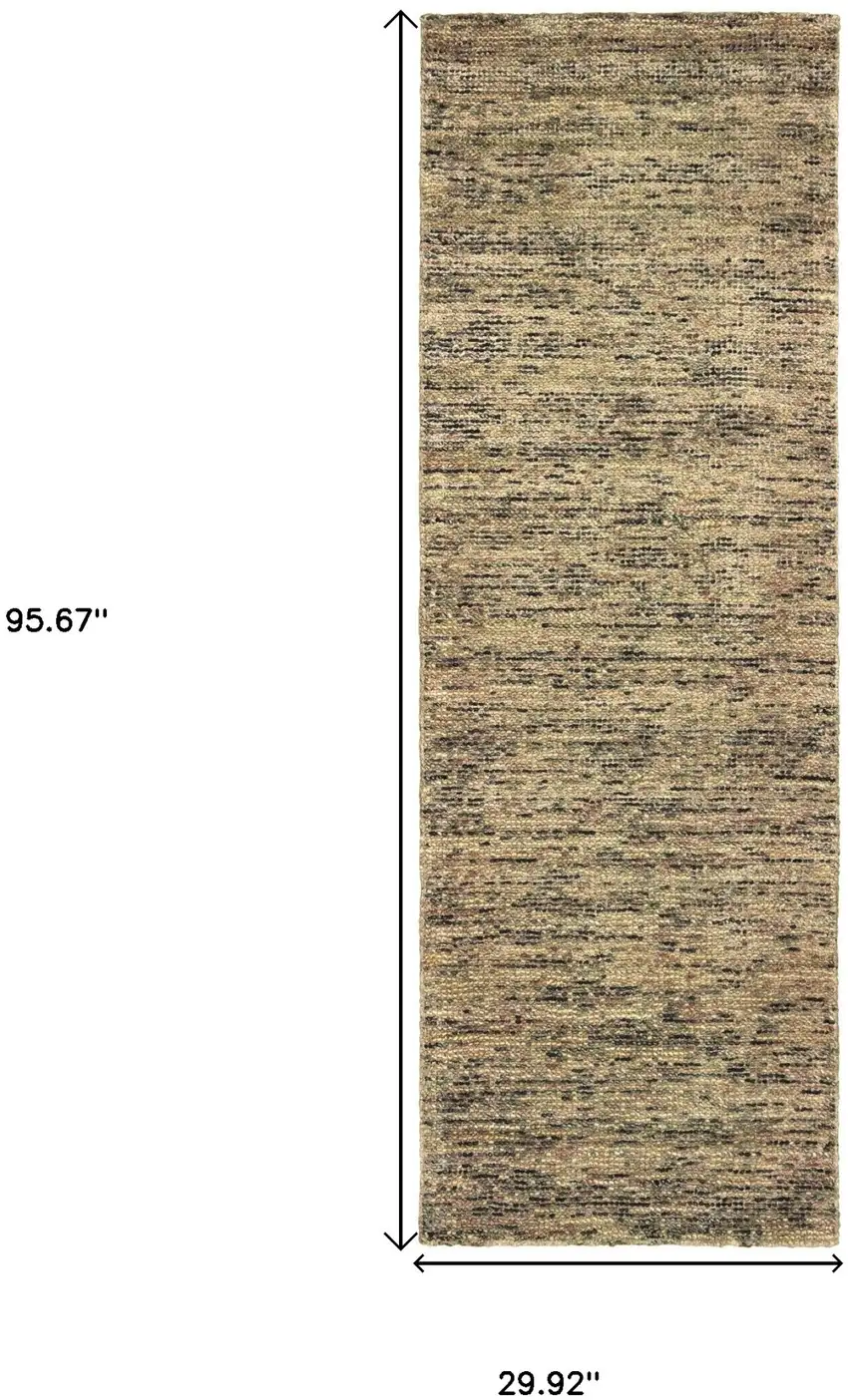 8' Gold And Green Hand Tufted Runner Rug Photo 3