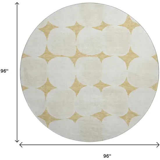 8' Gold And Ivory Abstract Geometric Washable Round Rug With UV Protection Photo 8