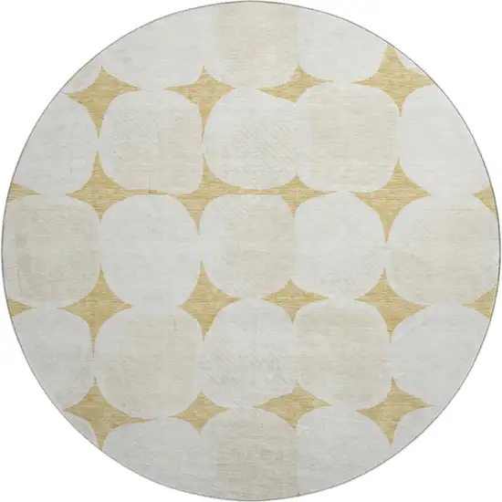 8' Gold And Ivory Abstract Geometric Washable Round Rug With UV Protection Photo 1