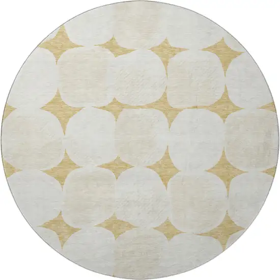 8' Gold And Ivory Abstract Geometric Washable Round Rug With UV Protection Photo 4