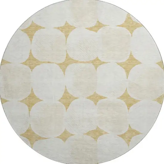 8' Gold And Ivory Abstract Geometric Washable Round Rug With UV Protection Photo 3
