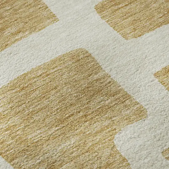 8' Gold And Ivory Abstract Geometric Washable Round Rug With UV Protection Photo 9