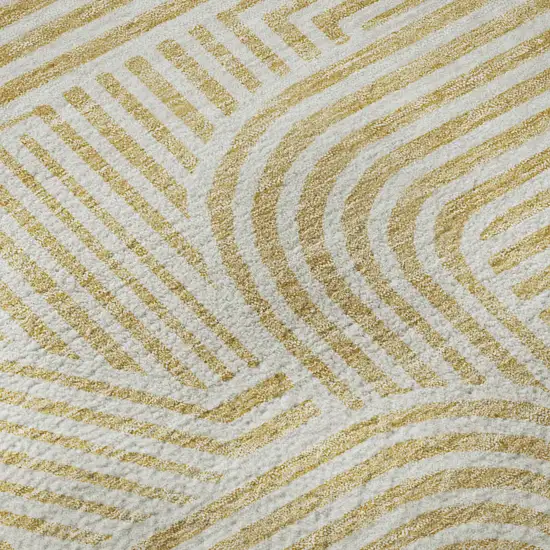 8' Gold And Ivory Abstract Geometric Washable Round Rug With UV Protection Photo 9