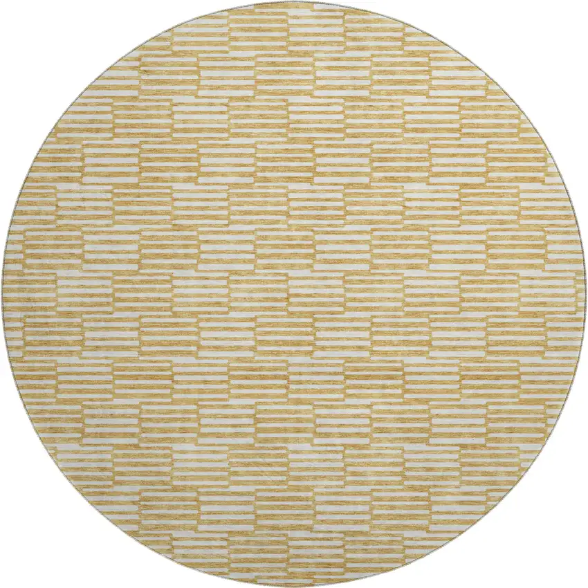 8' Gold And Ivory Abstract Geometric Washable Round Rug With UV Protection Photo 1