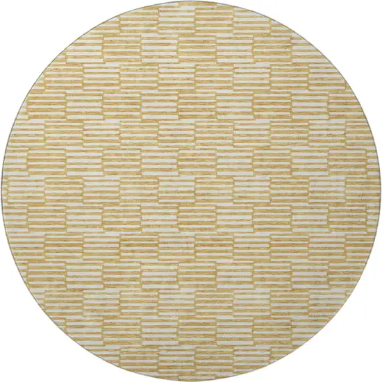 8' Gold And Ivory Abstract Geometric Washable Round Rug With UV Protection Photo 4