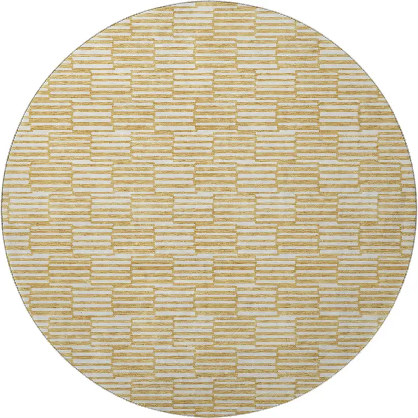 8' Gold And Ivory Abstract Geometric Washable Round Rug With UV Protection Photo 4