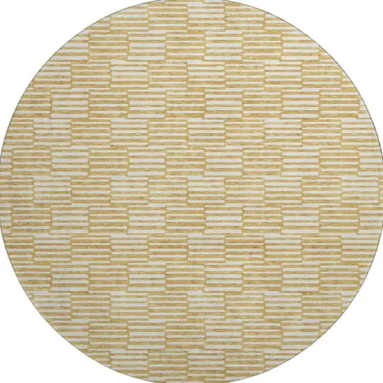 8' Gold And Ivory Abstract Geometric Washable Round Rug With UV Protection Photo 3