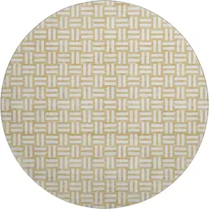 Photo of 8' Gold And Ivory Abstract Geometric Washable Round Rug With UV Protection