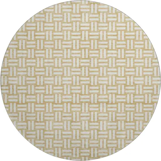 8' Gold And Ivory Abstract Geometric Washable Round Rug With UV Protection Photo 1