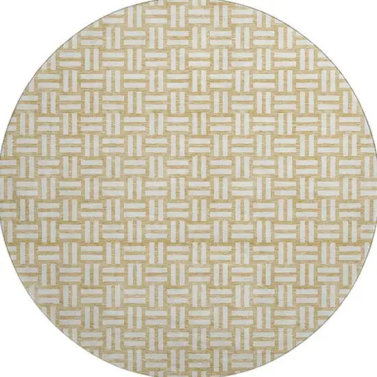 8' Gold And Ivory Abstract Geometric Washable Round Rug With UV Protection Photo 2