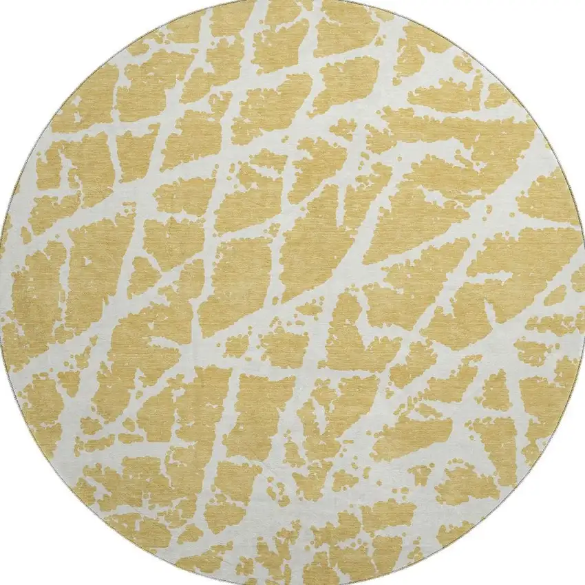 8' Gold And Ivory Abstract Washable Round Rug With UV Protection Photo 4