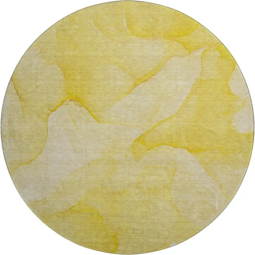 8' Gold And Ivory Abstract Washable Round Rug With UV Protection Photo 2