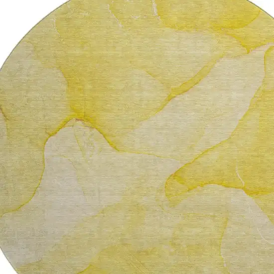 8' Gold And Ivory Abstract Washable Round Rug With UV Protection Photo 3