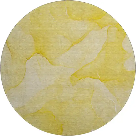 8' Gold And Ivory Abstract Washable Round Rug With UV Protection Photo 1