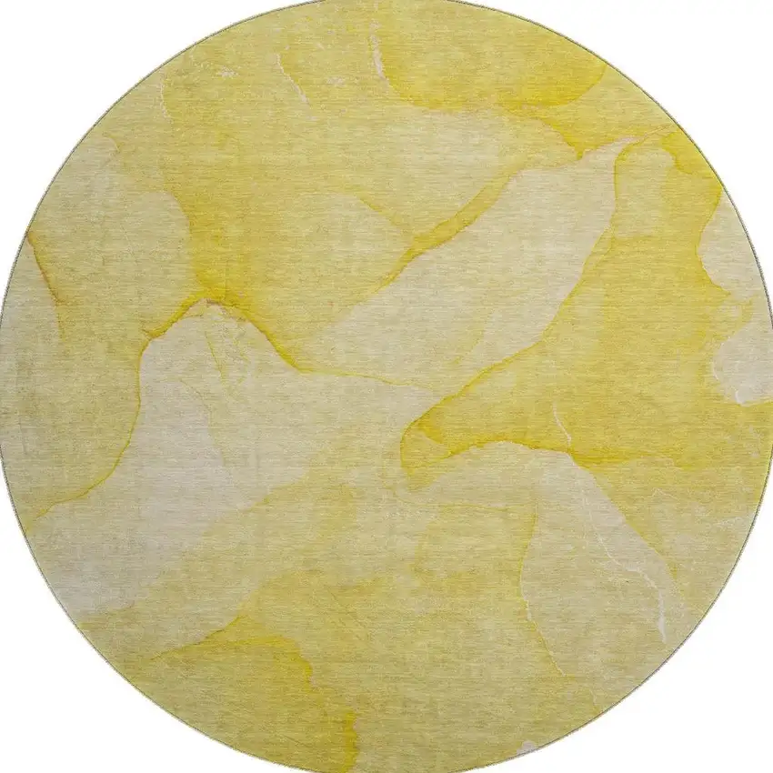 8' Gold And Ivory Abstract Washable Round Rug With UV Protection Photo 3