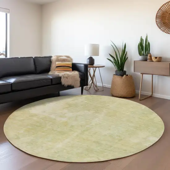 8' Gold And Ivory Abstract Washable Round Rug With UV Protection Photo 4
