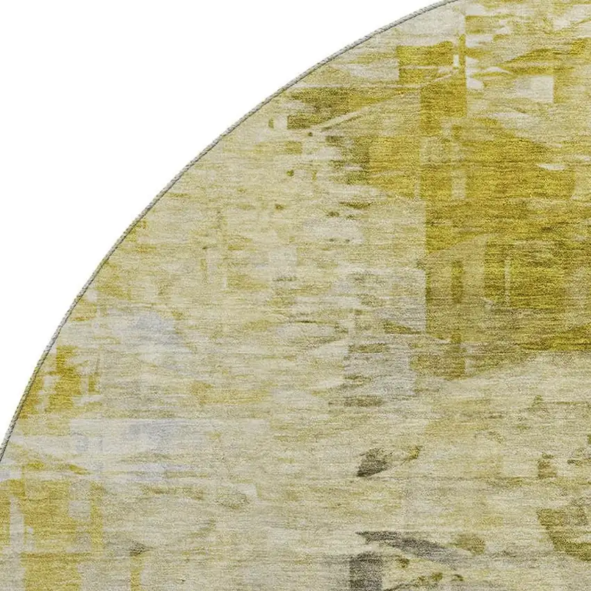 8' Gold And Ivory Abstract Washable Round Rug With UV Protection Photo 3