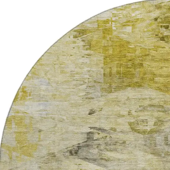 8' Gold And Ivory Abstract Washable Round Rug With UV Protection Photo 4