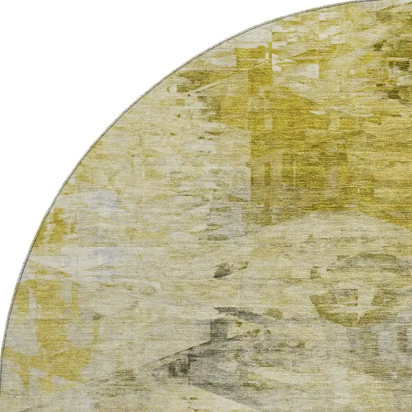 8' Gold And Ivory Abstract Washable Round Rug With UV Protection Photo 4