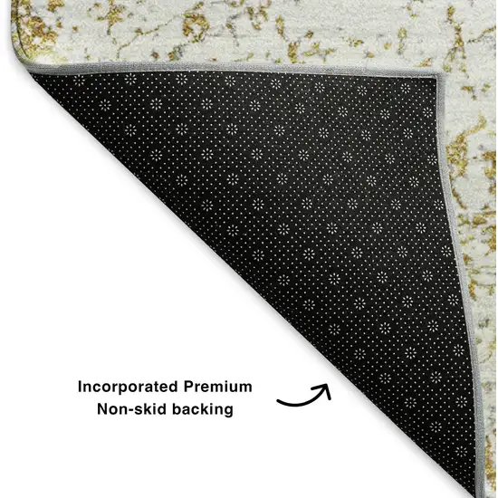 8' Gold And Ivory Abstract Washable Round Rug With UV Protection Photo 6