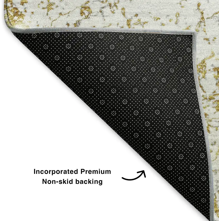 8' Gold And Ivory Abstract Washable Round Rug With UV Protection Photo 6