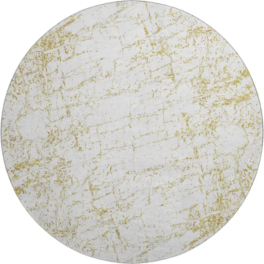8' Gold And Ivory Abstract Washable Round Rug With UV Protection Photo 1