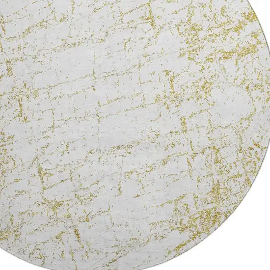 8' Gold And Ivory Abstract Washable Round Rug With UV Protection Photo 3