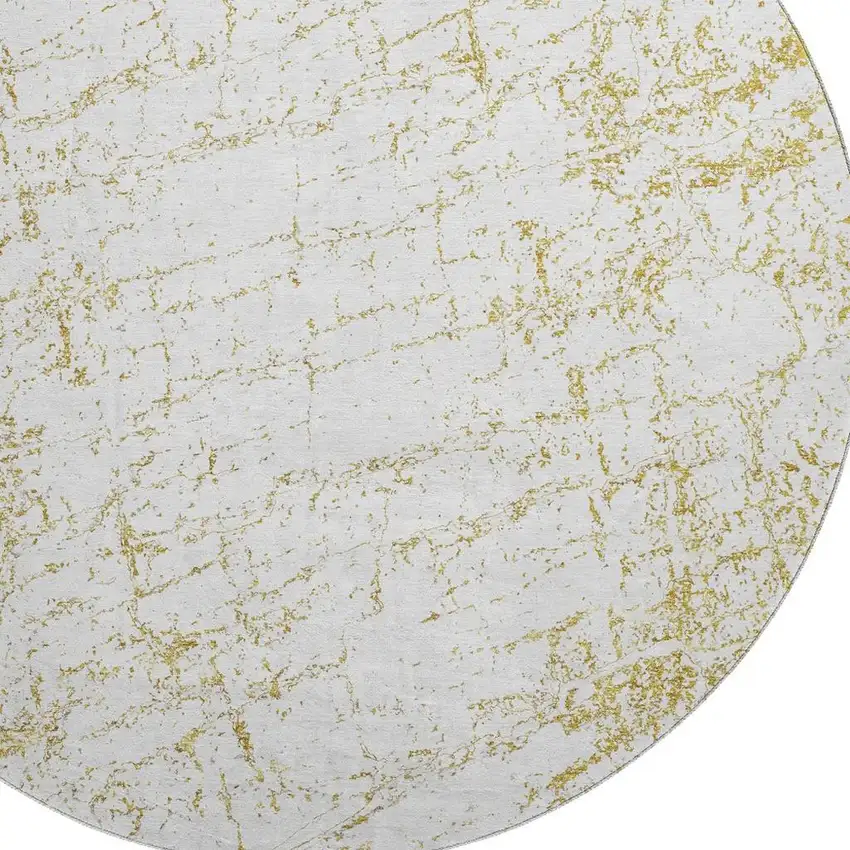 8' Gold And Ivory Abstract Washable Round Rug With UV Protection Photo 3
