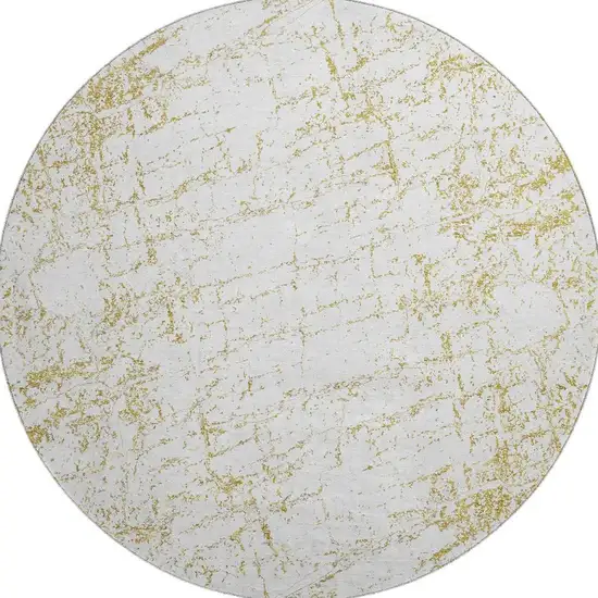 8' Gold And Ivory Abstract Washable Round Rug With UV Protection Photo 4