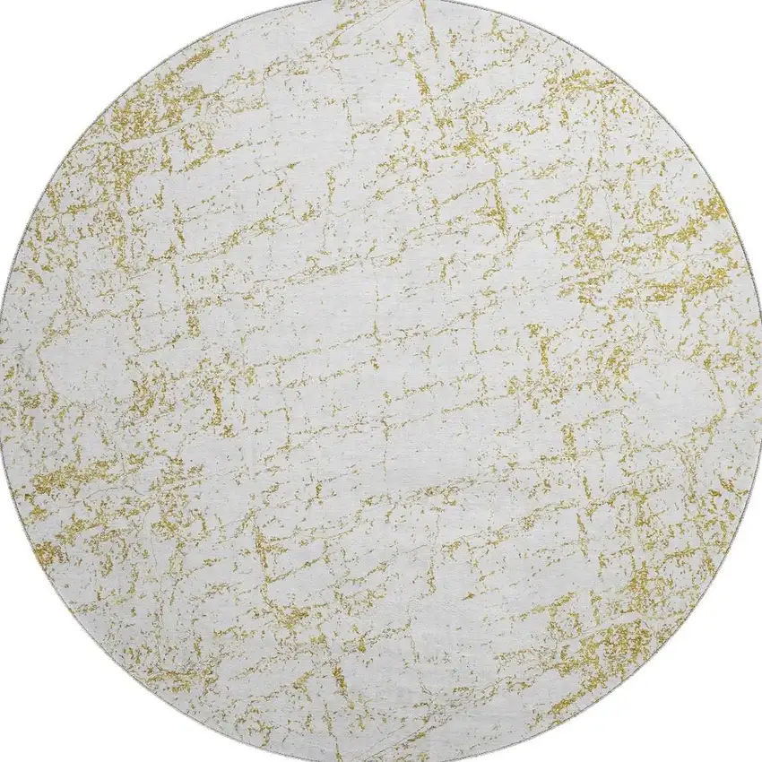 8' Gold And Ivory Abstract Washable Round Rug With UV Protection Photo 4