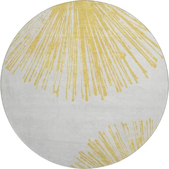 8' Gold And Ivory Abstract Washable Round Rug With UV Protection Photo 1