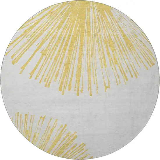 8' Gold And Ivory Abstract Washable Round Rug With UV Protection Photo 3