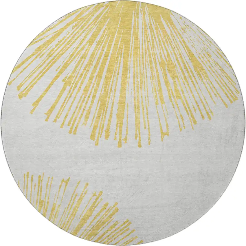 8' Gold And Ivory Abstract Washable Round Rug With UV Protection Photo 3