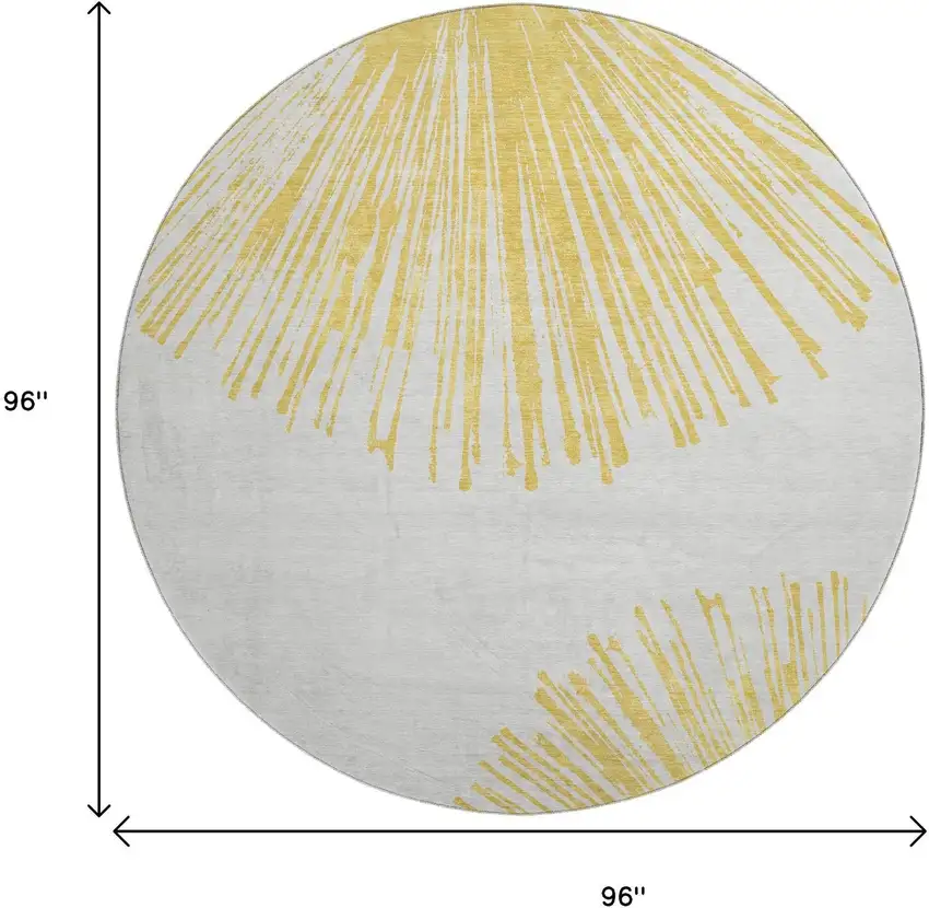 8' Gold And Ivory Abstract Washable Round Rug With UV Protection Photo 9