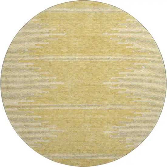 8' Gold And Ivory Abstract Washable Round Rug With UV Protection Photo 1